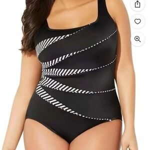 St John's Bay Striped‎ One-Piece Swimsuit Plus-Size